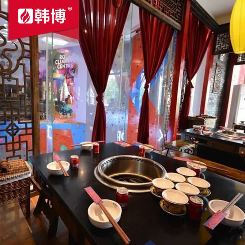 圓鍋方桌無(wú)煙火鍋?zhàn)酪惑w桌