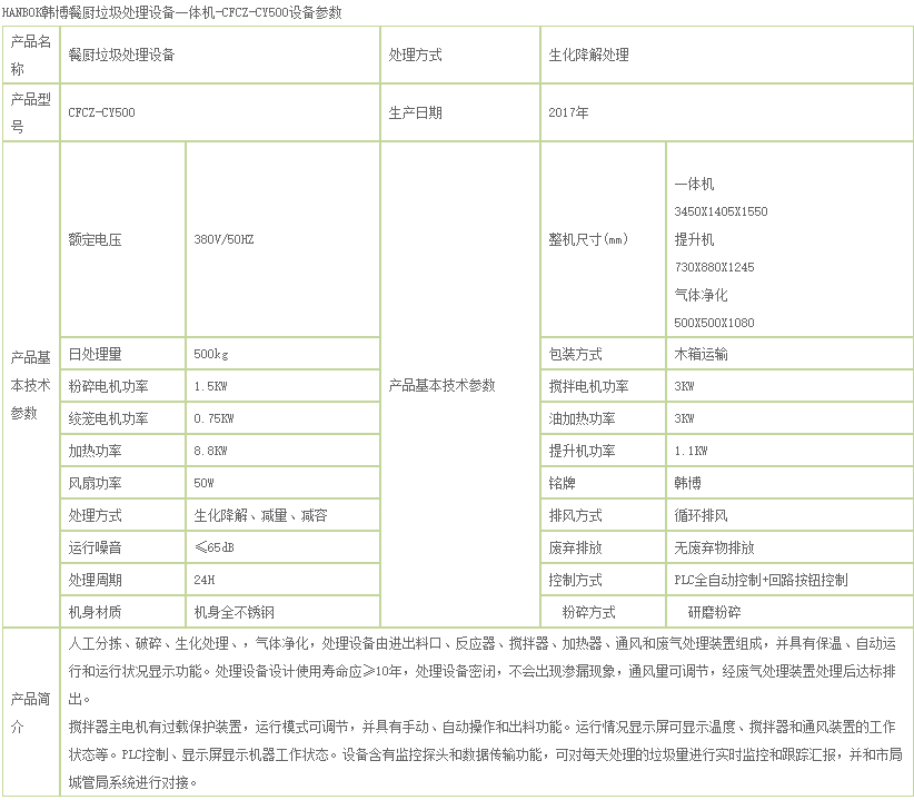500kg餐廚垃圾處理設備|HANBOK韓博CFCZ-CY500餐廚垃圾處理設備(圖2)